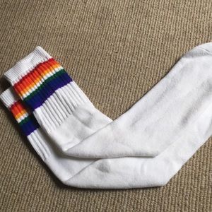 White Tube Socks with Multicolored Stripes